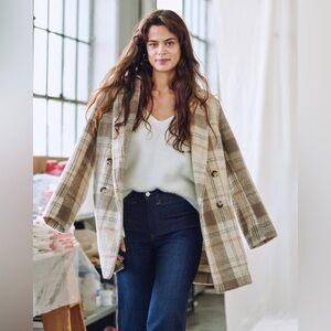 H&M Plaid Double Breasted Pea Coat Jacket